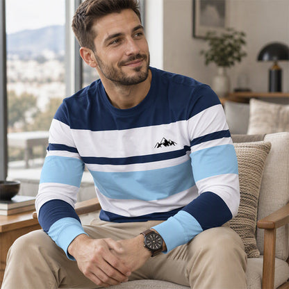 💥Jetzt im Trend!💥 Gestreept shirt met ronde hals en lange mouwen voor heren