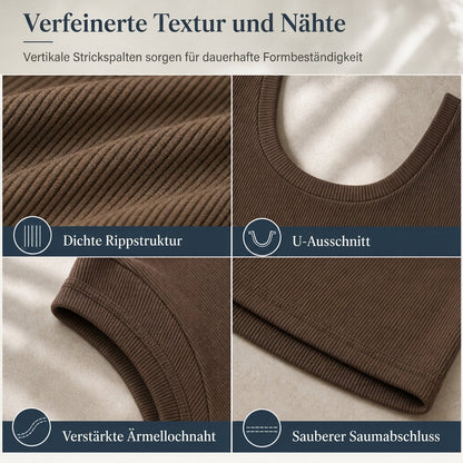 Damen Rippstrick-T-Shirt mit quadratischem Ausschnitt, langen Ärmeln und schmaler Passform