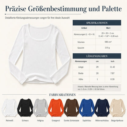 Damen Rippstrick-T-Shirt mit quadratischem Ausschnitt, langen Ärmeln und schmaler Passform