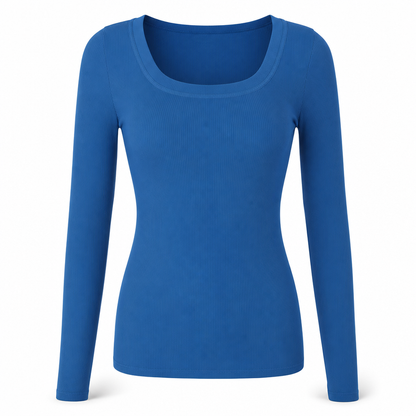 Damen Rippstrick-T-Shirt mit quadratischem Ausschnitt, langen Ärmeln und schmaler Passform