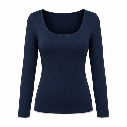 Damen Rippstrick-T-Shirt mit quadratischem Ausschnitt, langen Ärmeln und schmaler Passform