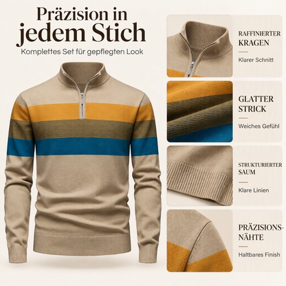 🔥Trending! Jetzt zugreifen!🔥 Lässiger Herren-Strickpullover mit schmaler Passform und halbem Reißverschluss sowie Streifenmuster