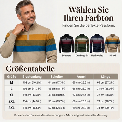 🔥Trending! Jetzt zugreifen!🔥 Lässiger Herren-Strickpullover mit schmaler Passform und halbem Reißverschluss sowie Streifenmuster