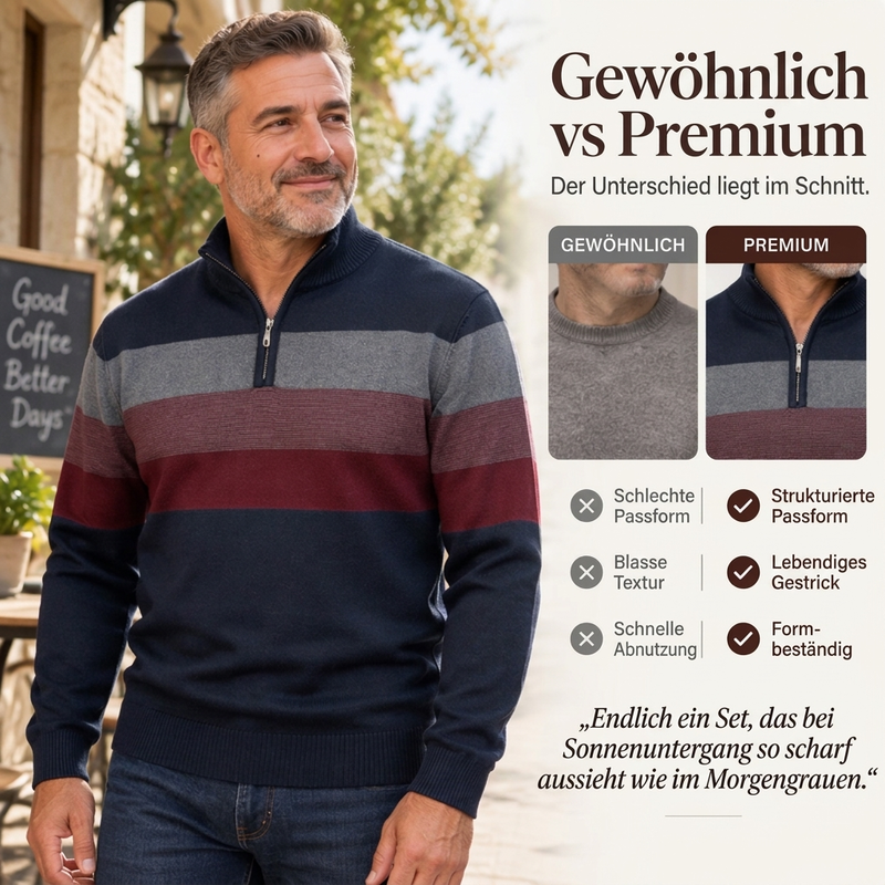 🔥Trending! Jetzt zugreifen!🔥 Lässiger Herren-Strickpullover mit schmaler Passform und halbem Reißverschluss sowie Streifenmuster
