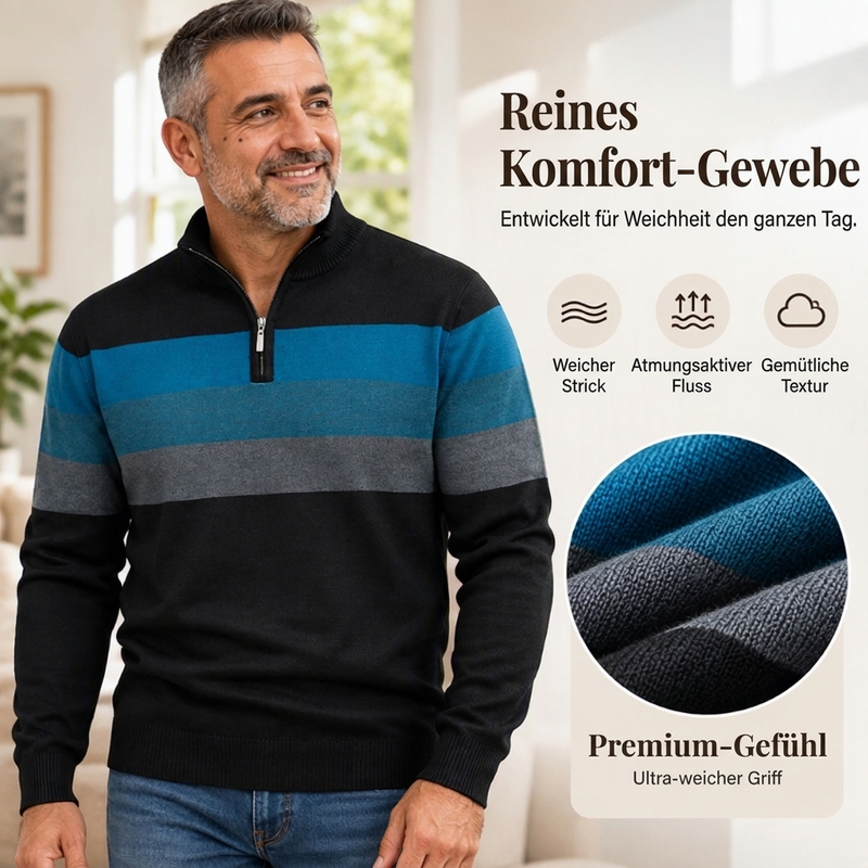 🔥Trending! Jetzt zugreifen!🔥 Lässiger Herren-Strickpullover mit schmaler Passform und halbem Reißverschluss sowie Streifenmuster