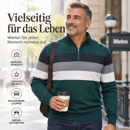 🔥Trending! Jetzt zugreifen!🔥 Lässiger Herren-Strickpullover mit schmaler Passform und halbem Reißverschluss sowie Streifenmuster