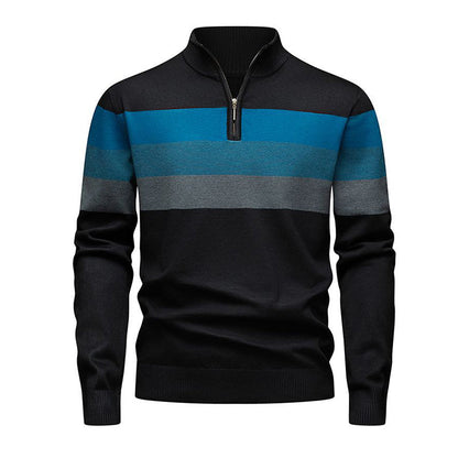 🔥Trending! Jetzt zugreifen!🔥 Lässiger Herren-Strickpullover mit schmaler Passform und halbem Reißverschluss sowie Streifenmuster