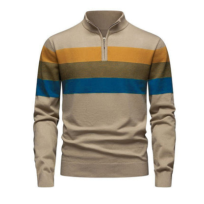 🔥Trending! Jetzt zugreifen!🔥 Lässiger Herren-Strickpullover mit schmaler Passform und halbem Reißverschluss sowie Streifenmuster