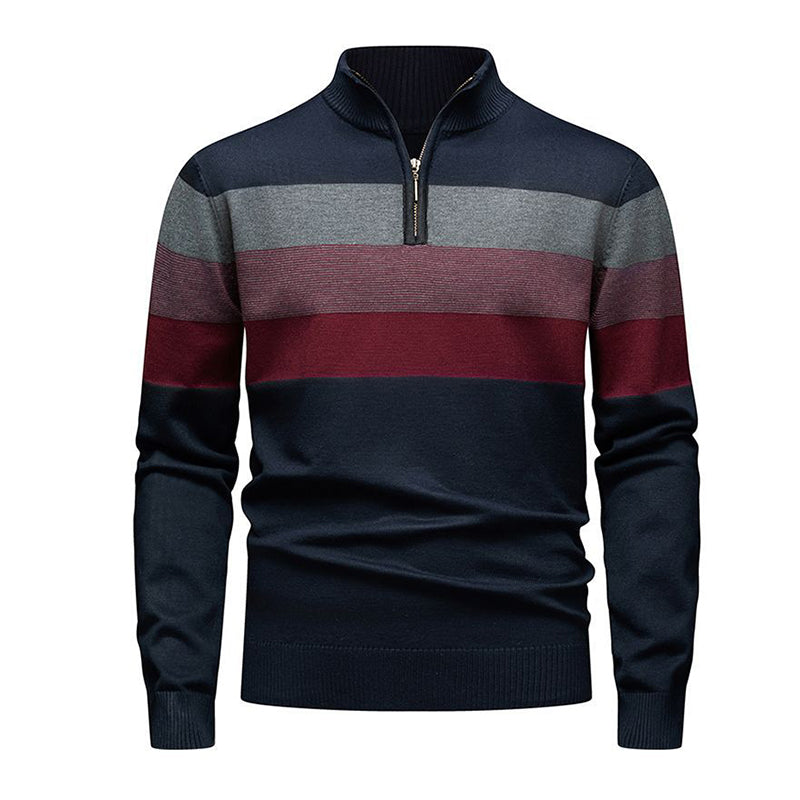 🔥Trending! Jetzt zugreifen!🔥 Lässiger Herren-Strickpullover mit schmaler Passform und halbem Reißverschluss sowie Streifenmuster