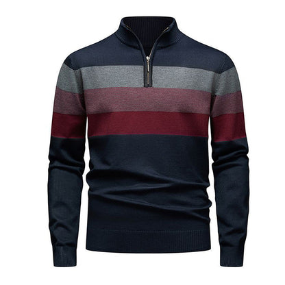 🔥Trending! Jetzt zugreifen!🔥 Lässiger Herren-Strickpullover mit schmaler Passform und halbem Reißverschluss sowie Streifenmuster