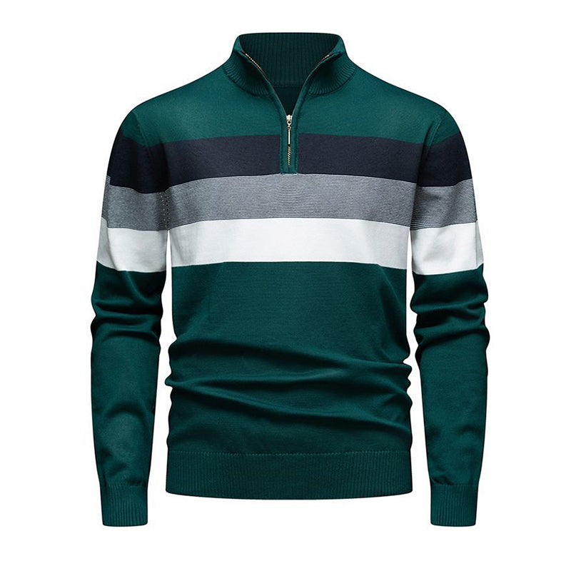 🔥Trending! Jetzt zugreifen!🔥 Lässiger Herren-Strickpullover mit schmaler Passform und halbem Reißverschluss sowie Streifenmuster