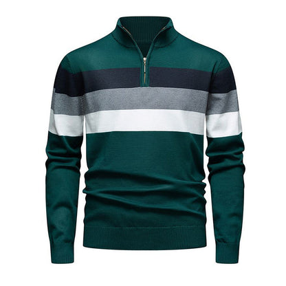 🔥Trending! Jetzt zugreifen!🔥 Lässiger Herren-Strickpullover mit schmaler Passform und halbem Reißverschluss sowie Streifenmuster