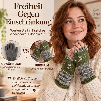 Fingerlose Strickhandschuhe mit langen Bündchen