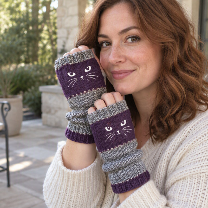 Fingerlose Strickhandschuhe mit langen Bündchen