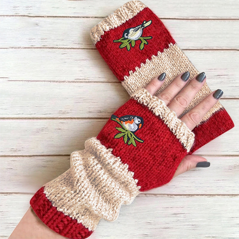 Fingerlose Strickhandschuhe mit langen Bündchen