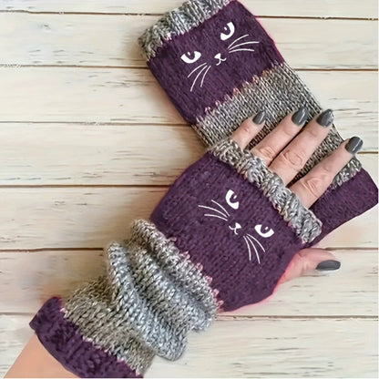 Fingerlose Strickhandschuhe mit langen Bündchen