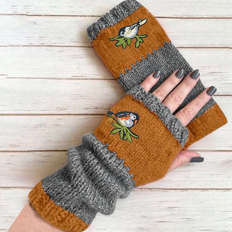Fingerlose Strickhandschuhe mit langen Bündchen