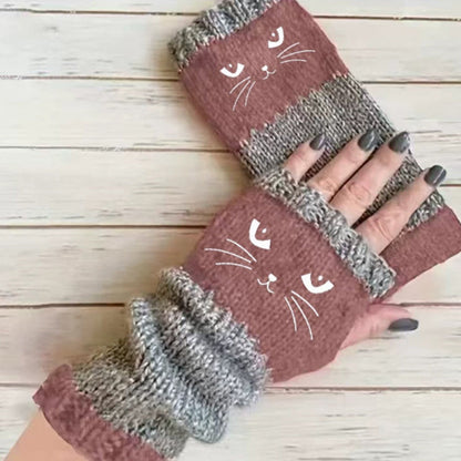 Fingerlose Strickhandschuhe mit langen Bündchen