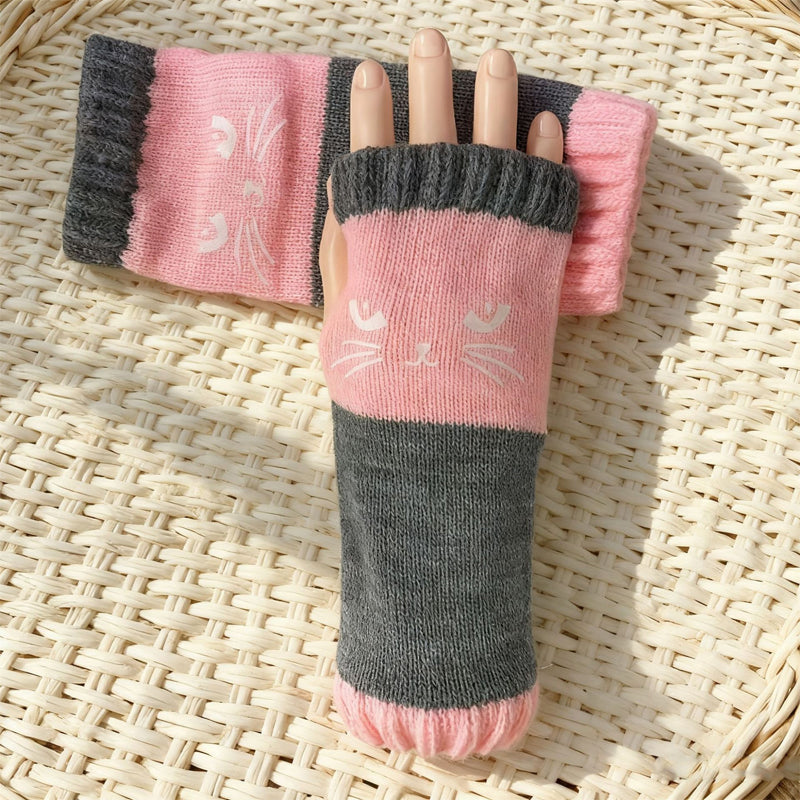 Fingerlose Strickhandschuhe mit langen Bündchen