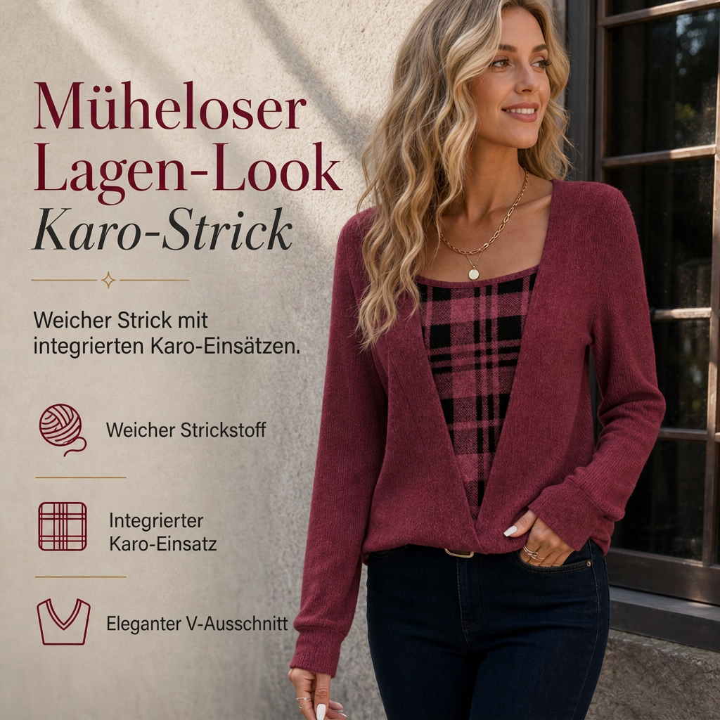 ✨Kariertes Strickoberteil für Damen im Layering-Look