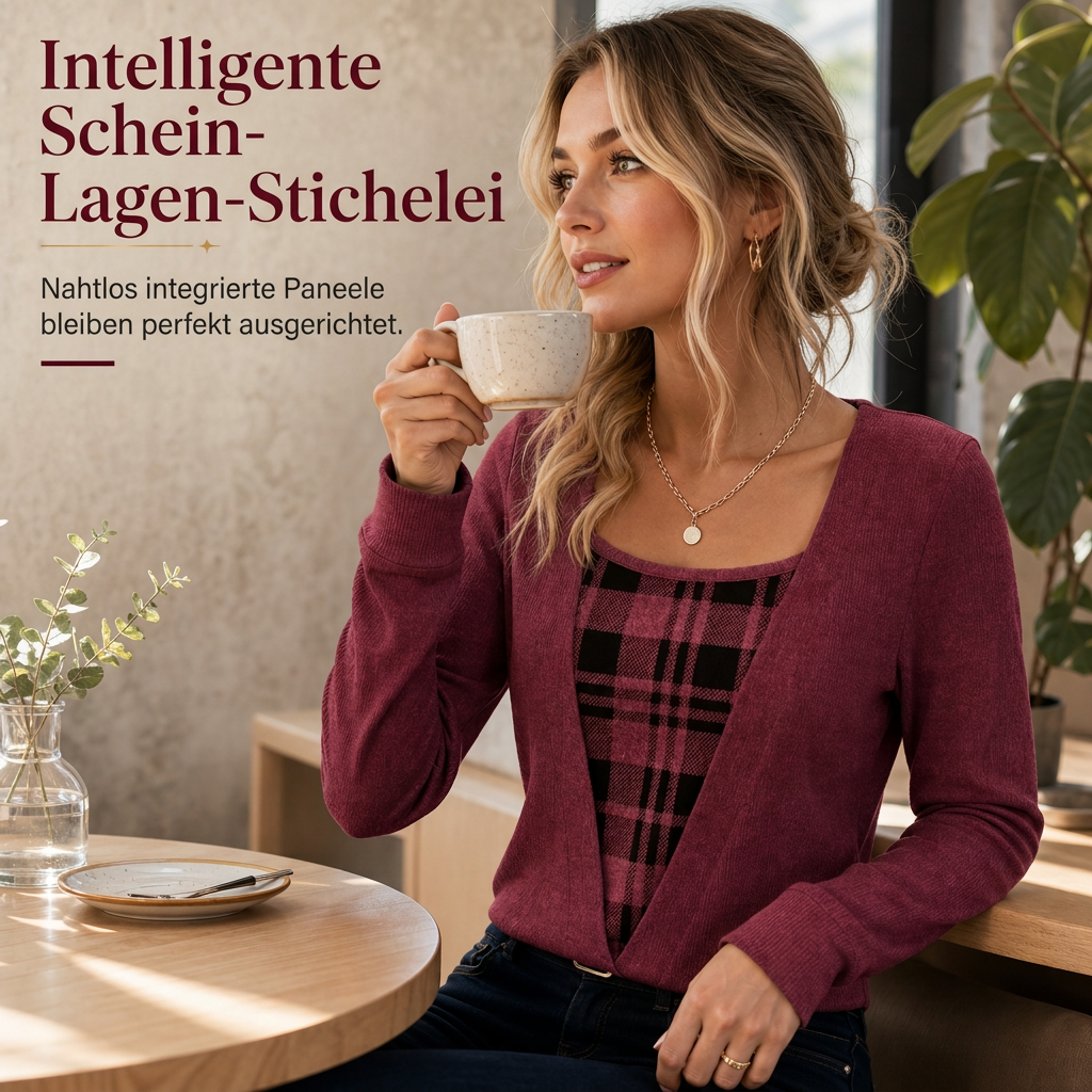 ✨Kariertes Strickoberteil für Damen im Layering-Look