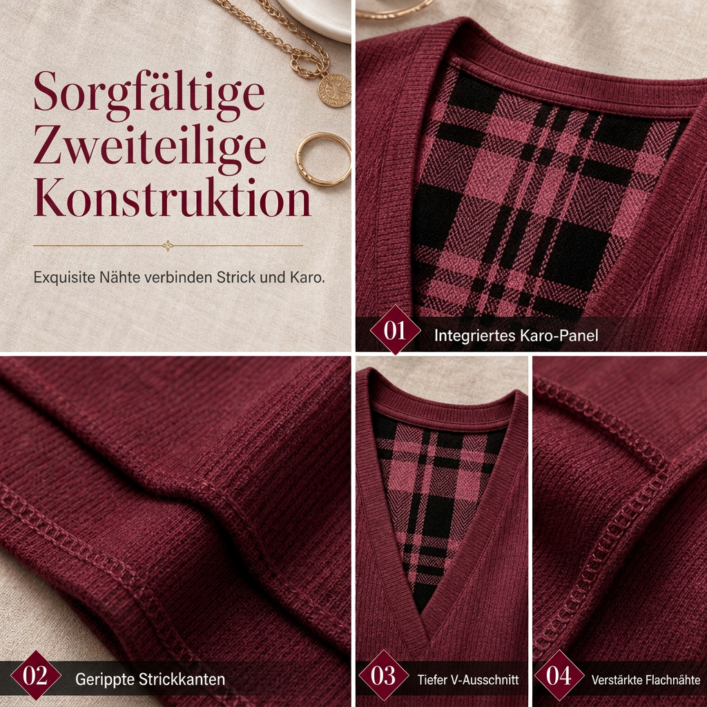 ✨Kariertes Strickoberteil für Damen im Layering-Look