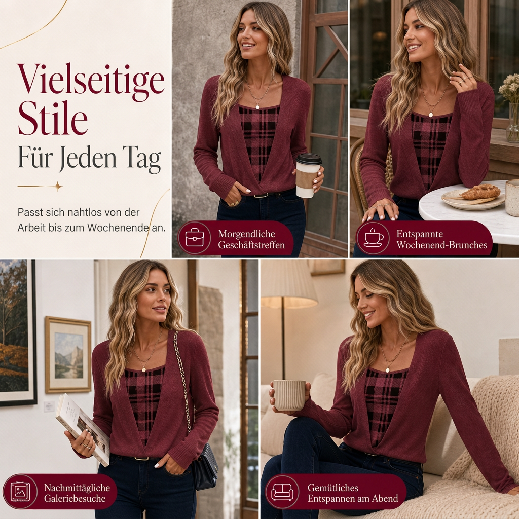 ✨Kariertes Strickoberteil für Damen im Layering-Look