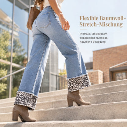 Damen Freizeit Jeans Leopard Muster Blau