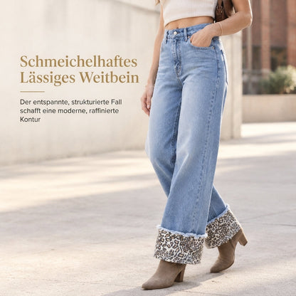 Damen Freizeit Jeans Leopard Muster Blau
