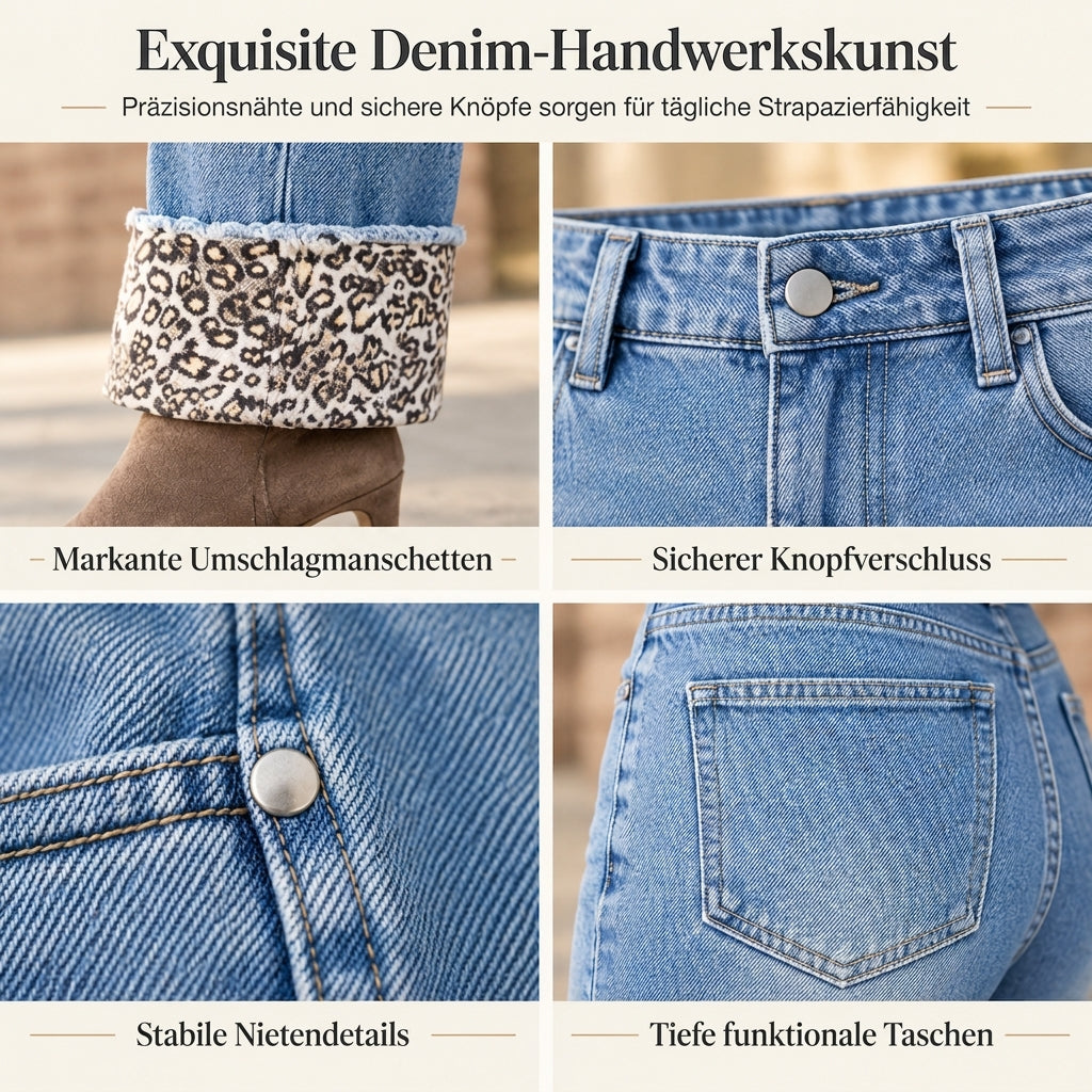Damen Freizeit Jeans Leopard Muster Blau