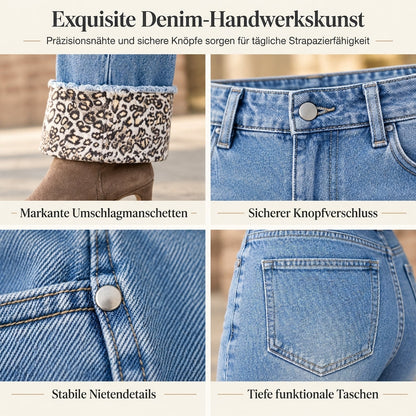 Damen Freizeit Jeans Leopard Muster Blau