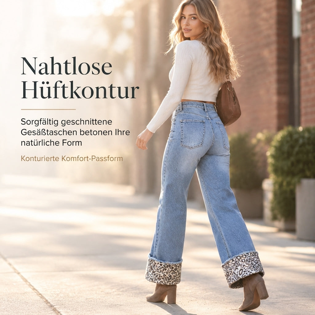 Damen Freizeit Jeans Leopard Muster Blau