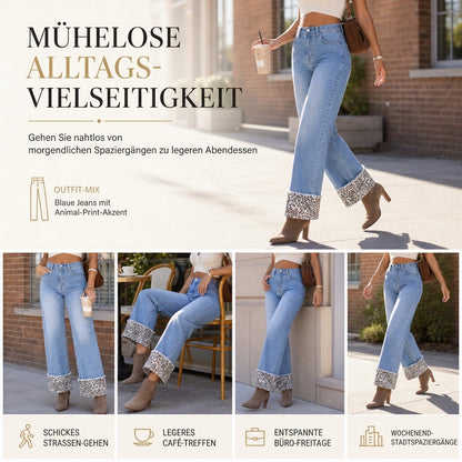 Damen Freizeit Jeans Leopard Muster Blau