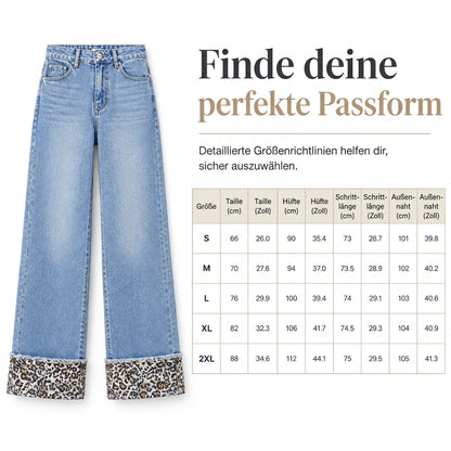 Damen Freizeit Jeans Leopard Muster Blau