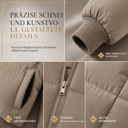 Kurze gepolsterte Winterkapuzenjacke für Damen mit Pelzkragen