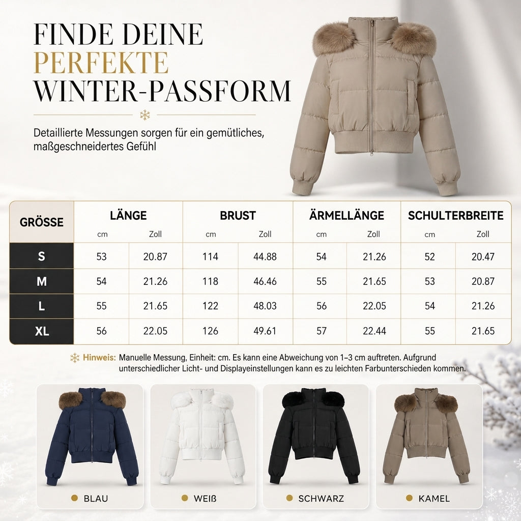 Kurze gepolsterte Winterkapuzenjacke für Damen mit Pelzkragen
