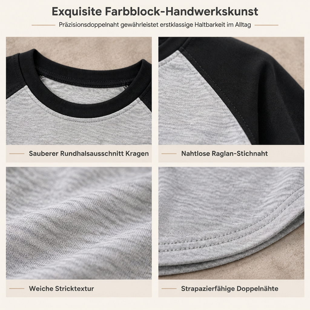 Damen Lockeres Casual Rundhals Langarm T-Shirt Farbblock Pullover Oberteil