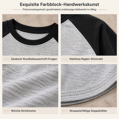 Damen Lockeres Casual Rundhals Langarm T-Shirt Farbblock Pullover Oberteil
