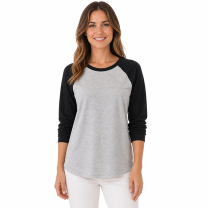 Damen Lockeres Casual Rundhals Langarm T-Shirt Farbblock Pullover Oberteil