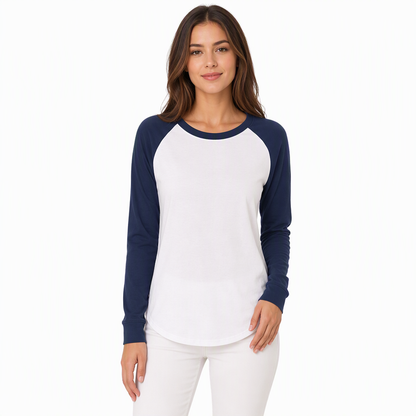 Damen Lockeres Casual Rundhals Langarm T-Shirt Farbblock Pullover Oberteil
