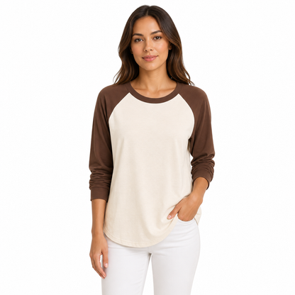 Damen Lockeres Casual Rundhals Langarm T-Shirt Farbblock Pullover Oberteil