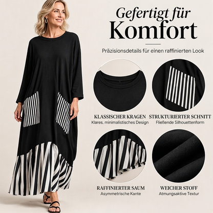 👗Damen Maxikleid mit Streifen-Patchwork und langen Ärmeln👗