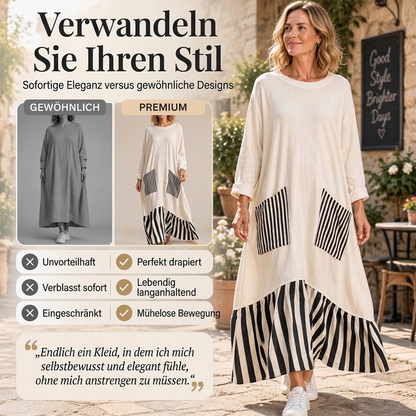 👗Damen Maxikleid mit Streifen-Patchwork und langen Ärmeln👗