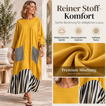 👗Damen Maxikleid mit Streifen-Patchwork und langen Ärmeln👗