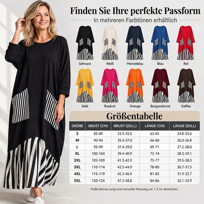 👗Damen Maxikleid mit Streifen-Patchwork und langen Ärmeln👗