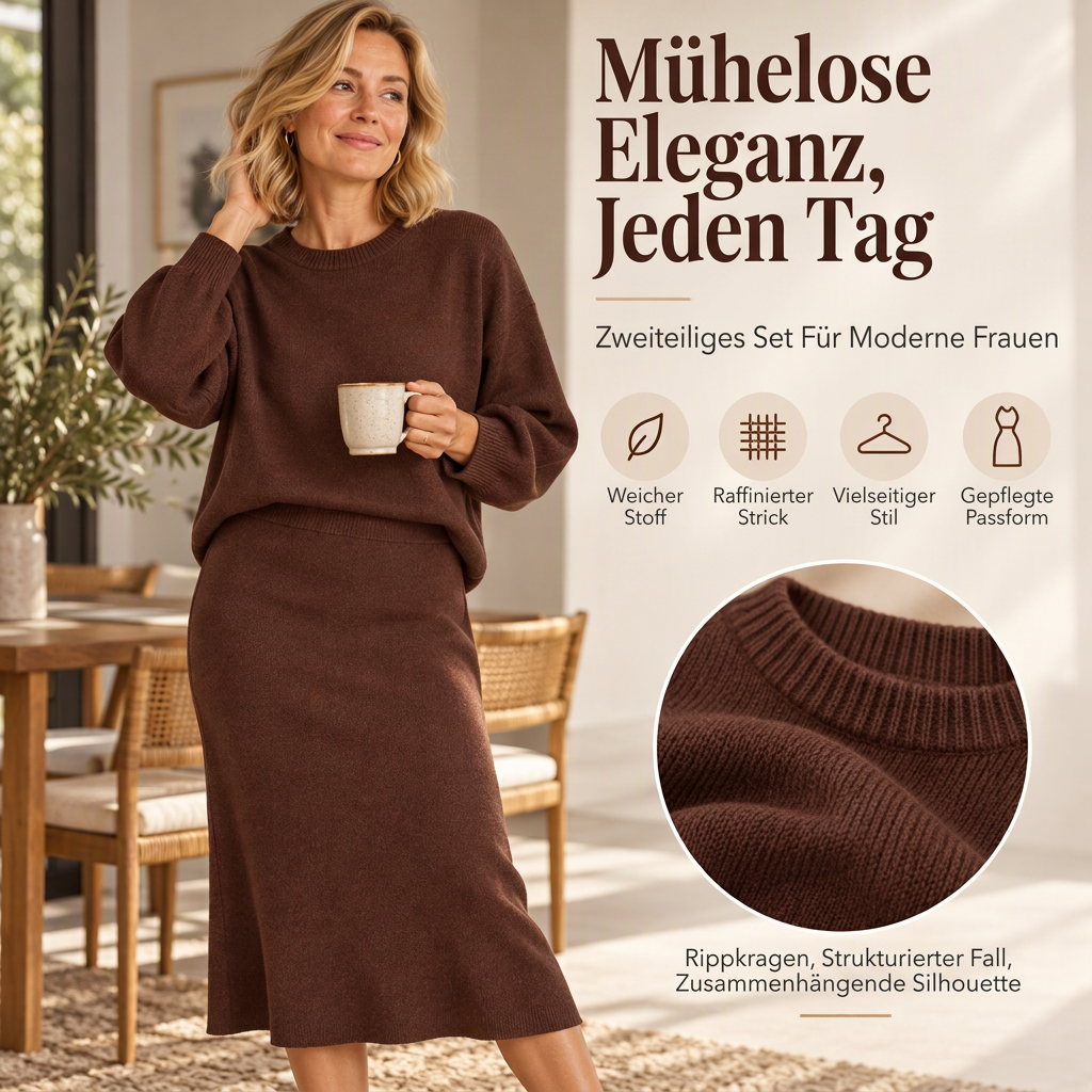 🎉Über 100.000 zufriedene Kunden!🎉 Damen-Strickoberteil mit Rundhalsausschnitt und Midirock-Set