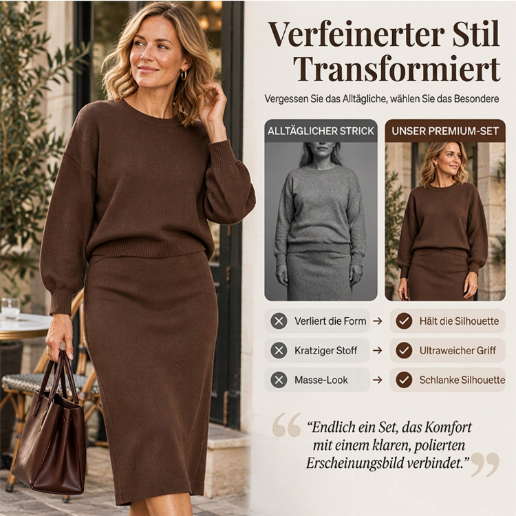 🎉Über 100.000 zufriedene Kunden!🎉 Damen-Strickoberteil mit Rundhalsausschnitt und Midirock-Set
