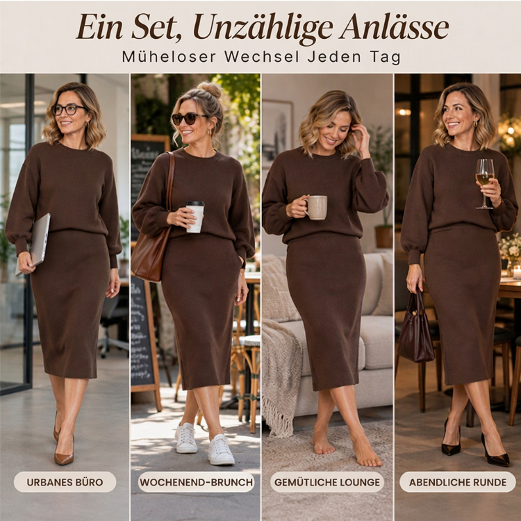 🎉Über 100.000 zufriedene Kunden!🎉 Damen-Strickoberteil mit Rundhalsausschnitt und Midirock-Set
