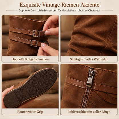 Damen Slouch-Stiefel in Wildlederoptik mit Doppelschnalle