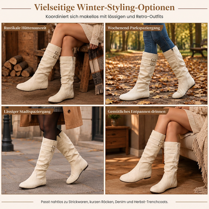 Damen Slouch-Stiefel in Wildlederoptik mit Doppelschnalle